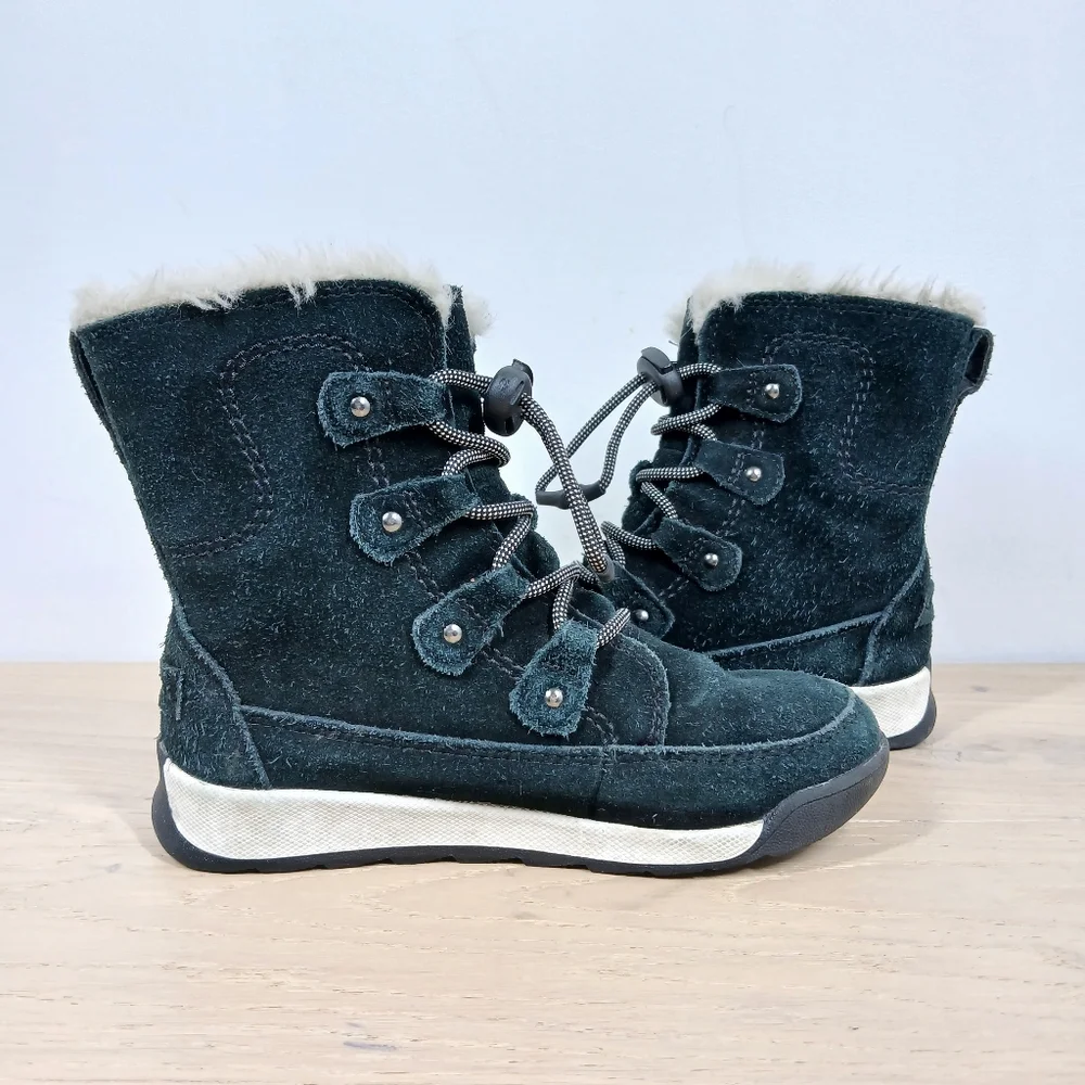 Sorel Black Suede Faux Fur Lace-Up Winter Boots 735 - Picture 2 of 10